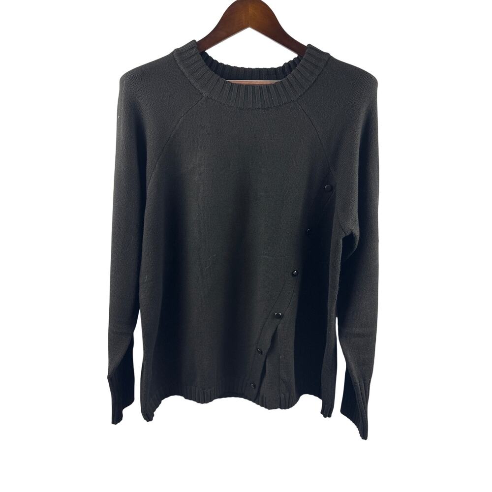 Women’s Eloquii Size 14/16 Black Crewneck Sweater w/ Faux Buttons